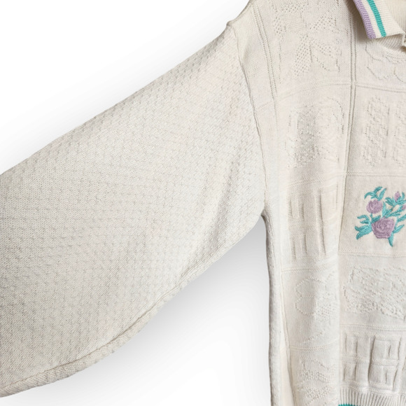 Vintage 80s Winner's Choice White Knit Grandmacore Sweater M - Picture 2 of 9